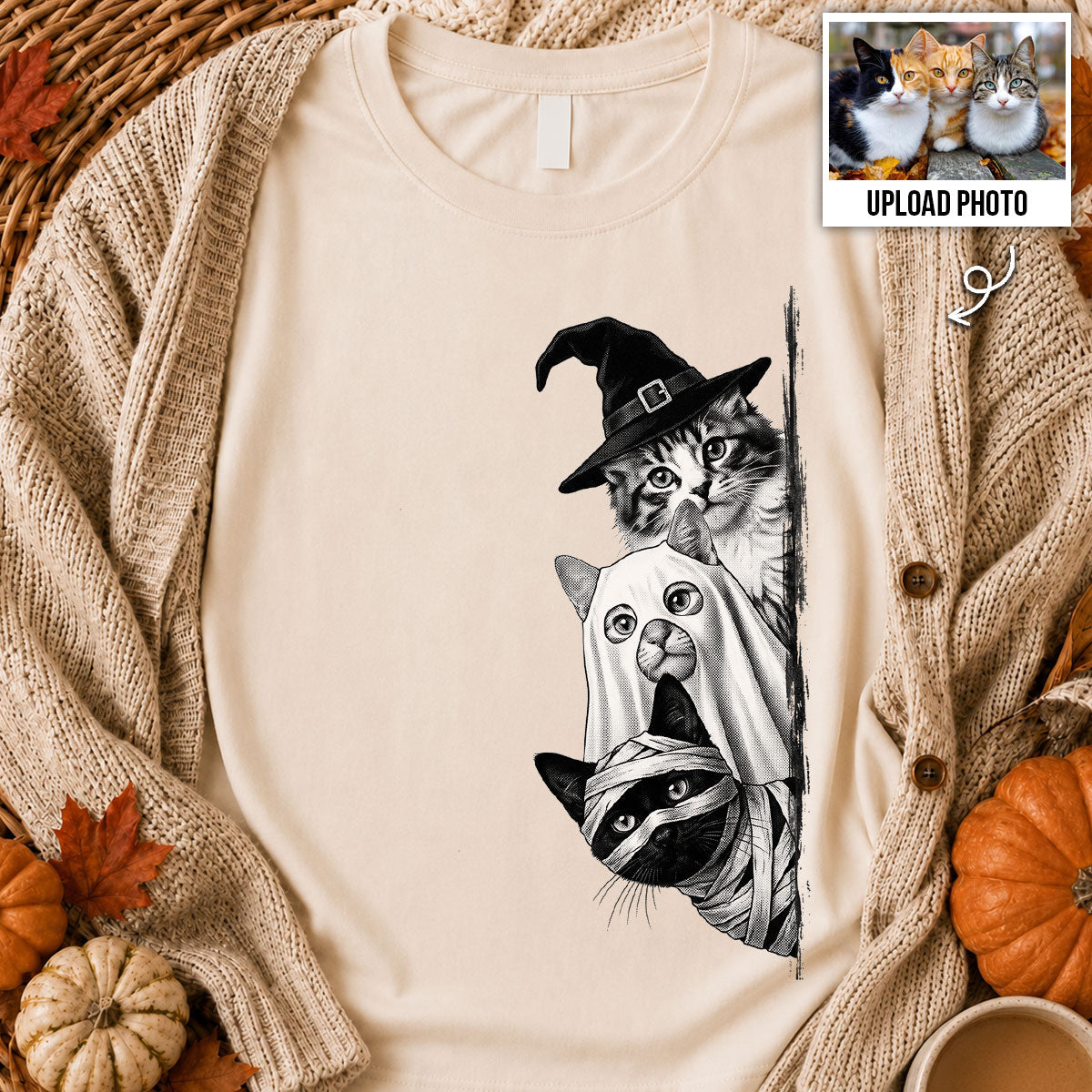 Peeking Halloween Cats Dogs Upload Photo - Personalized Shirt - Gift For Cat Mom, Dog Mom