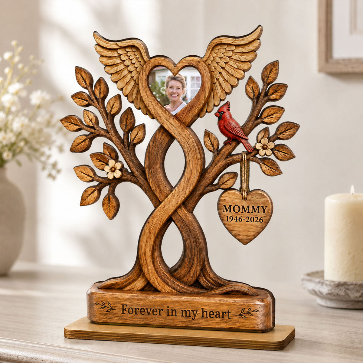 Forever in Our Hearts Memorial - Personalized 2-Layered Wooden Plaque - Heartfelt Sympathy Gift for Loved Ones