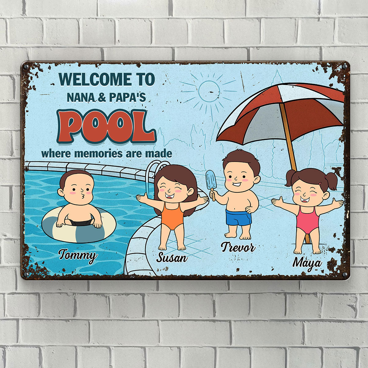 Welcome to Grandma & Grandpa's Pool Summer Decoration Personalized Metal Sign