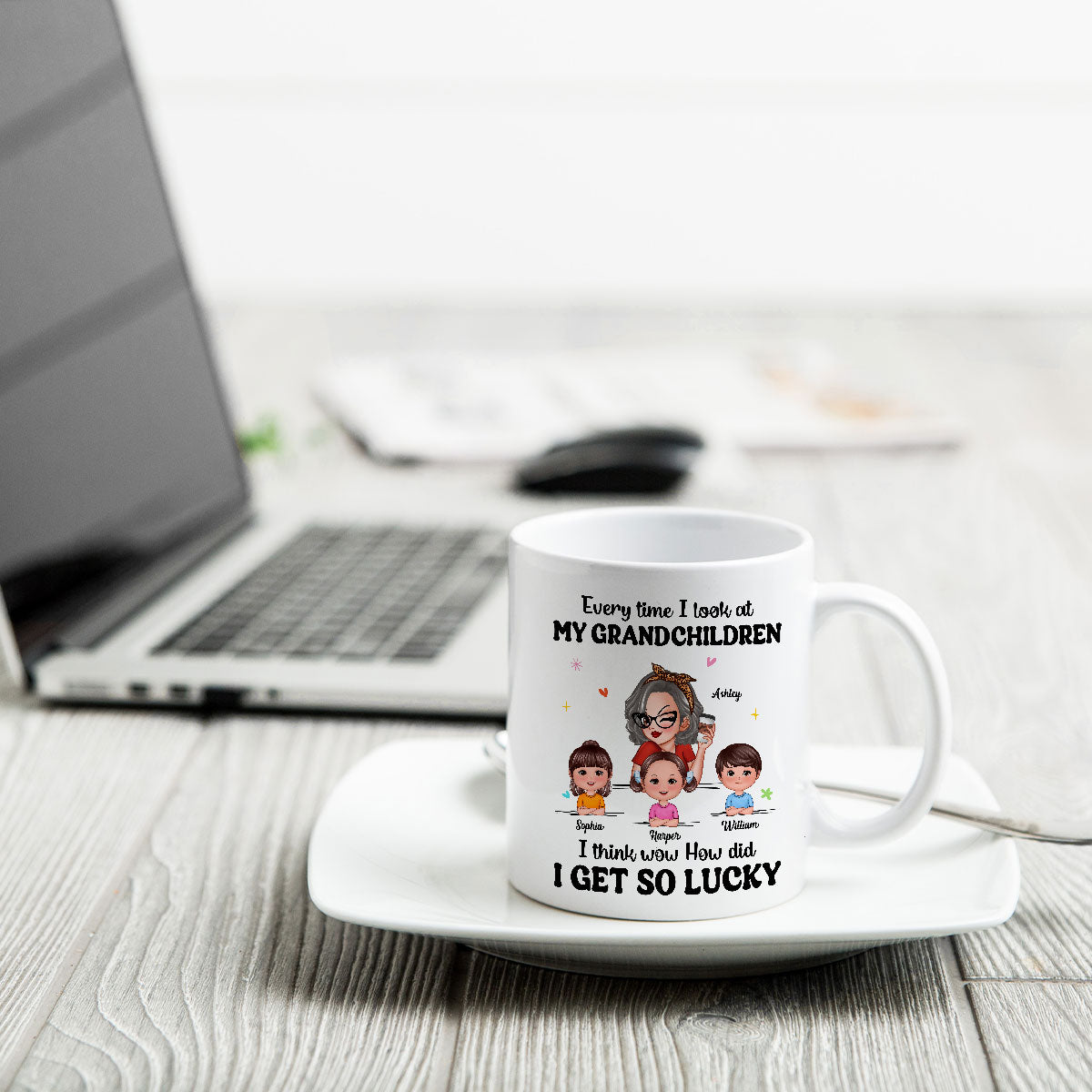 Wow How Did I Get So Lucky Personalized Mug, Gift For Grandma