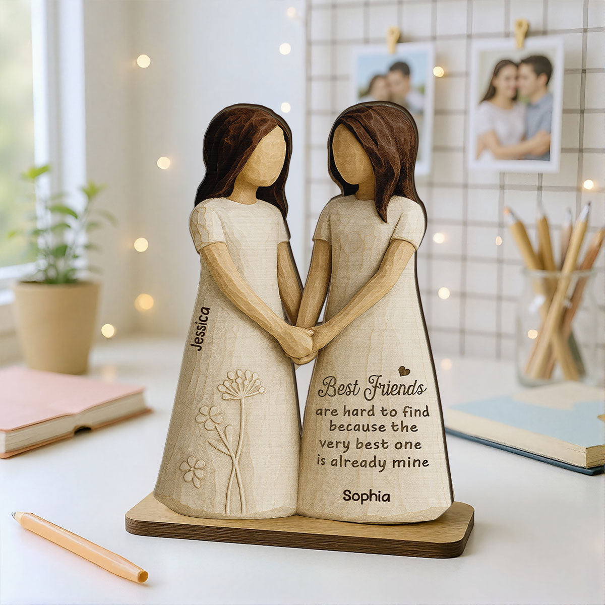 Best Friends Are Hard To Find 3D Effect - Personalized 2-Layered Wooden Plaque - Gift for Besties, Best Friends