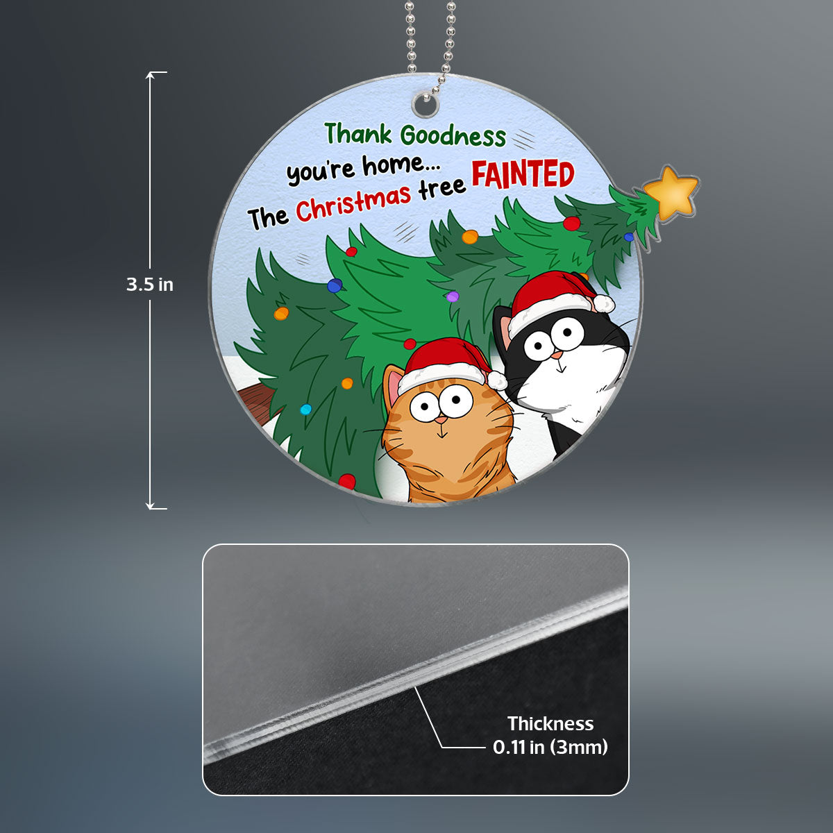 Christmas Tree Fainted Funny Expression Cats Personalized Acrylic Ornament