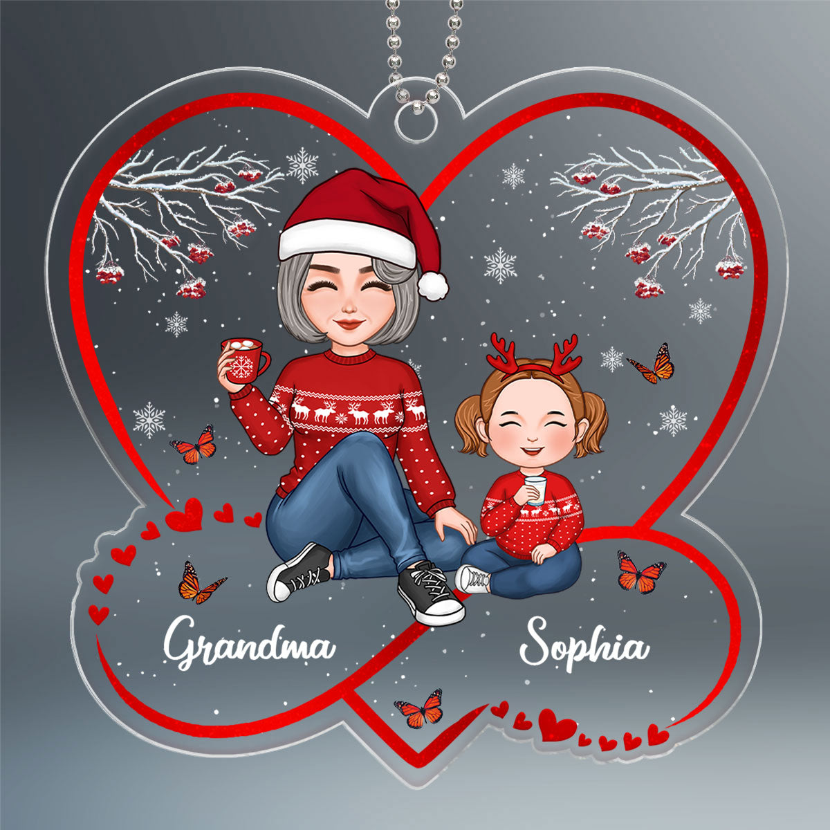 Infinity Heart Cute Grandma Grandkid Sitting Christmas Gift For Granddaughter Grandson Personalized Acrylic Ornament