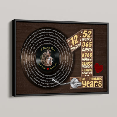 Upload Photo 1st 5th 10th 20th 50th Anniversary Vinyl Record Song Lyrics Art Personalized Poster, Anniversary  Gift For Her, For Him, For The Couple