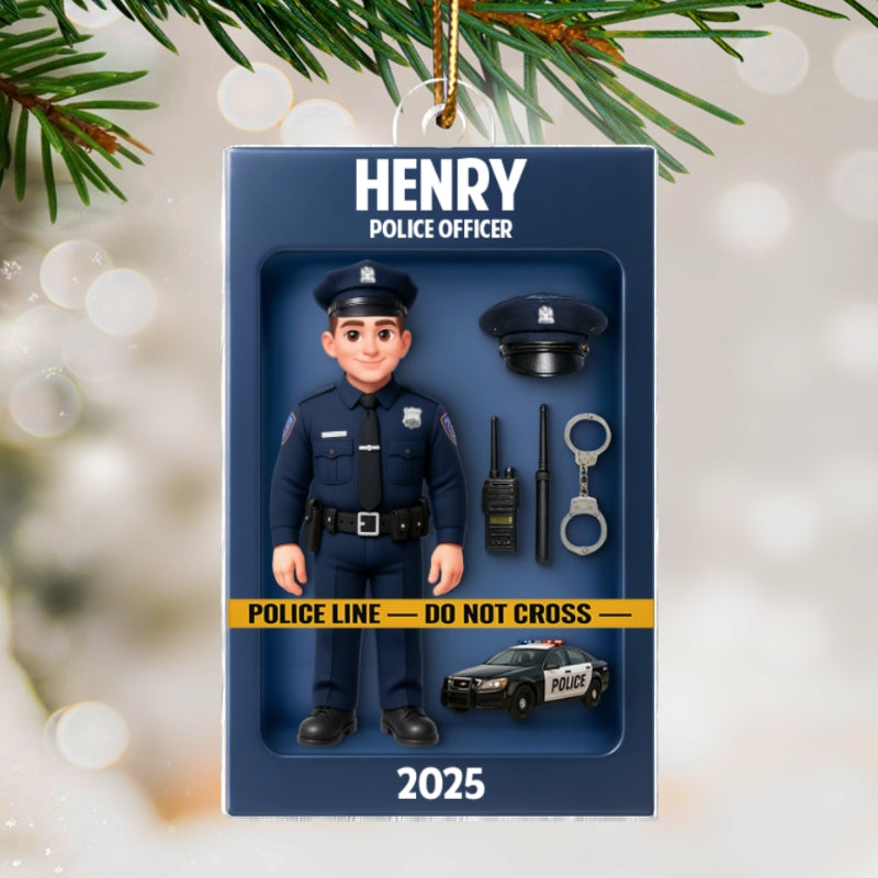 Police Officer Action Figure 3D Effect Personalized Acrylic Ornament - Special Gift For Police