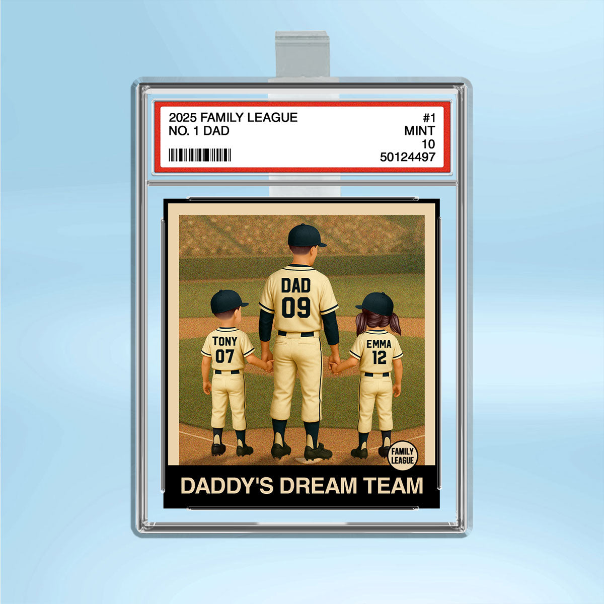 Baseball No. 1 Dad Man & Kids Trading Card Style Personalized Acrylic Car Visor Clip