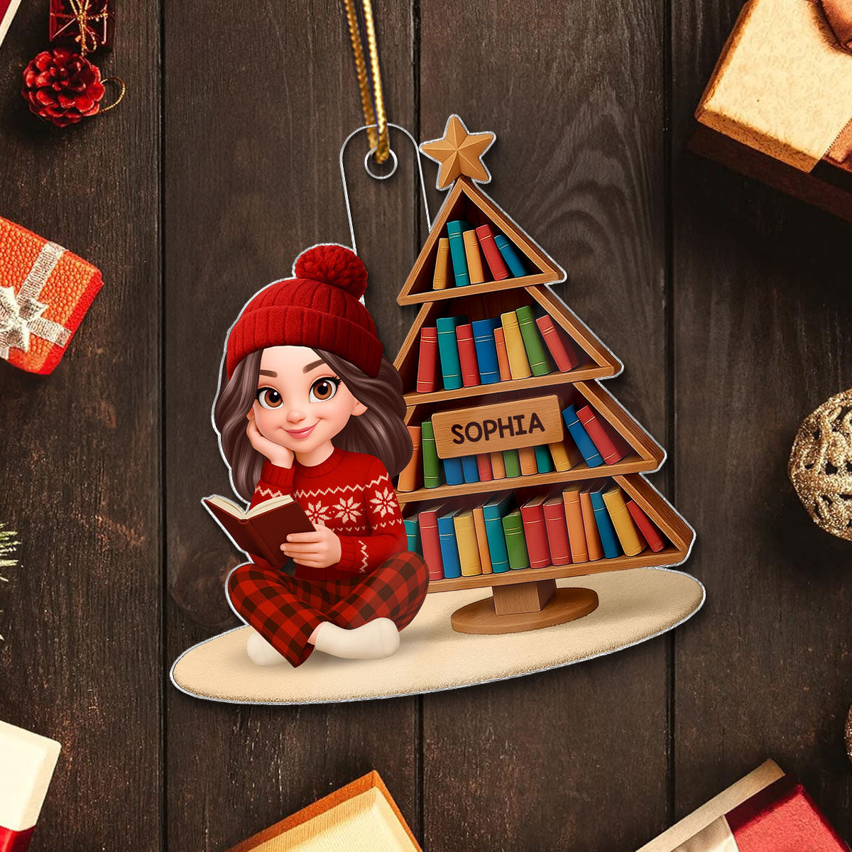 Christmas Cozy Vibe Pretty Girl Reading Book - Personalized Acrylic Ornament - Gift For Book Lovers