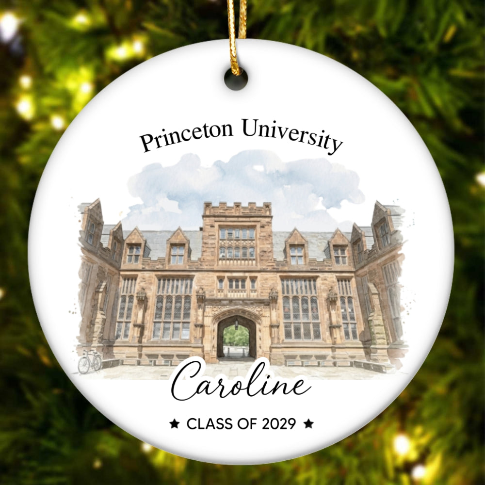 Watercolor Style Custom College University Photo - Personalized Ceramic Ornament - School Photo Keepsake For Students, Seniors, Freshmen