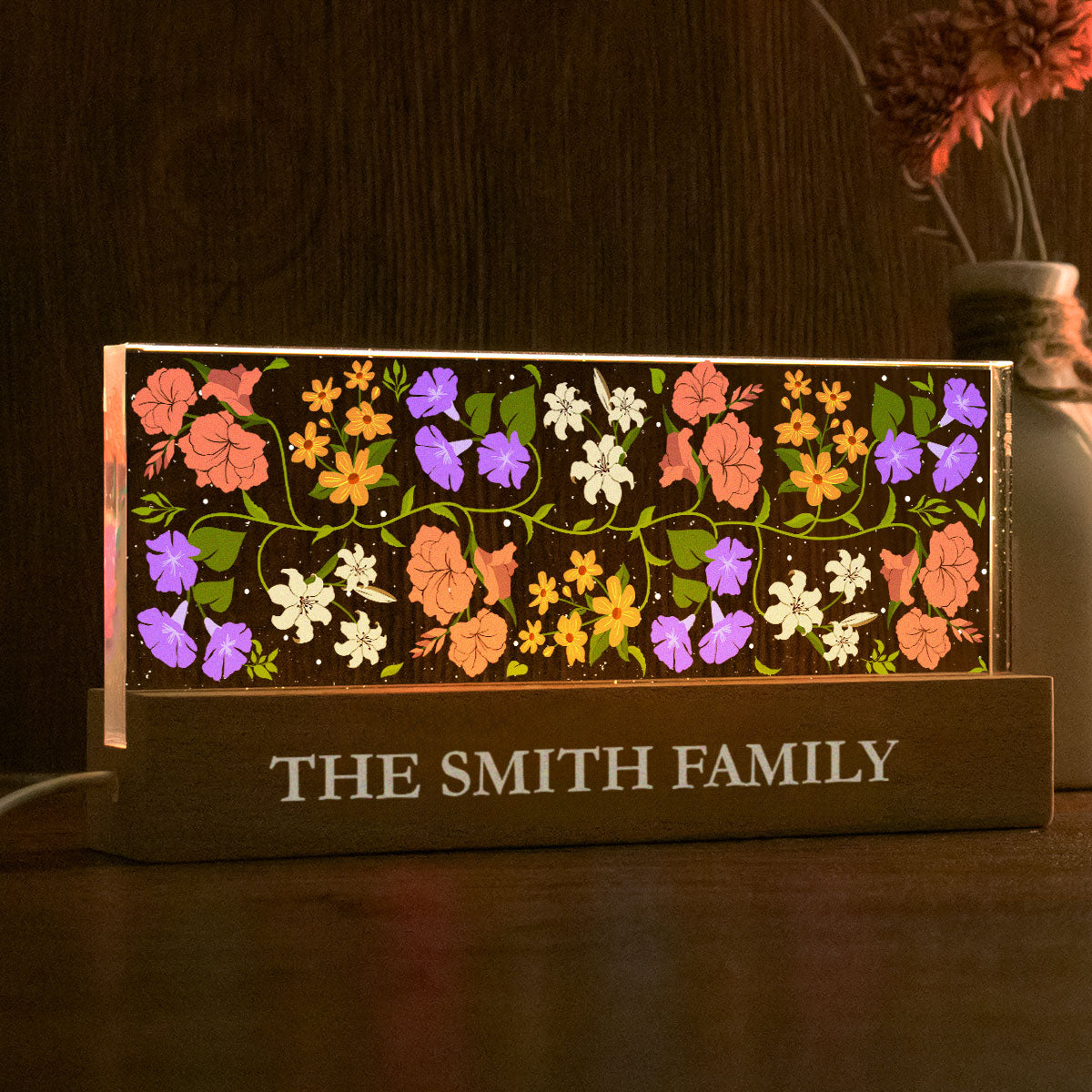 Custom Family Friends Sisters Birth Flower Bouquet Artwork Minimalist Personalized Acrylic Block LED Night Light