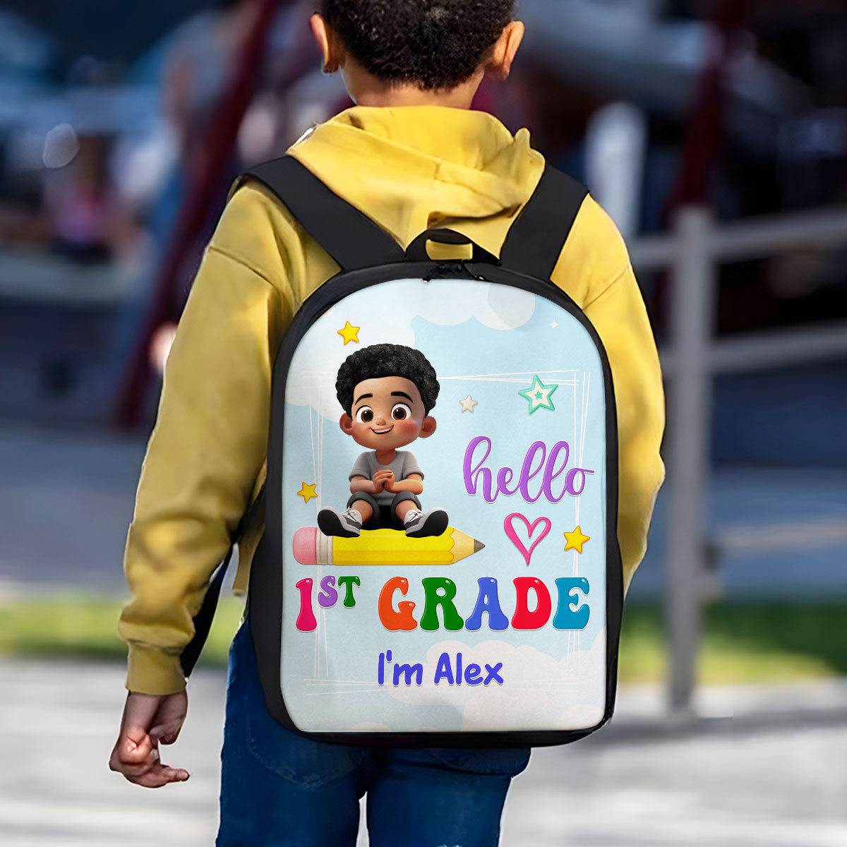Kid Sitting On Pencil Personalized Kid Backpack, Back To School gift