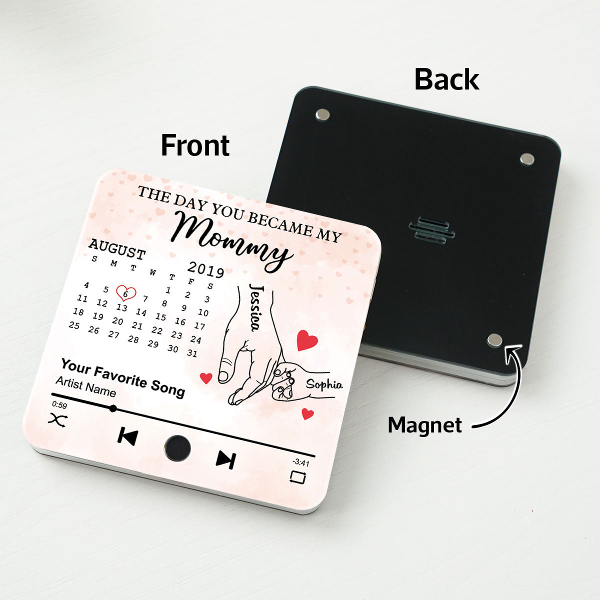 The Day You Became My Mom Grandma Custom Calendar Personalized Music Fridge Magnet, Birthday, Mother's Day, Just Because Gift for Mom, Grandma
