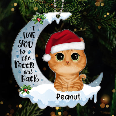 Watercolor Cute Dogs Cats Sitting On Christmas Moon Personalized Acrylic Ornament