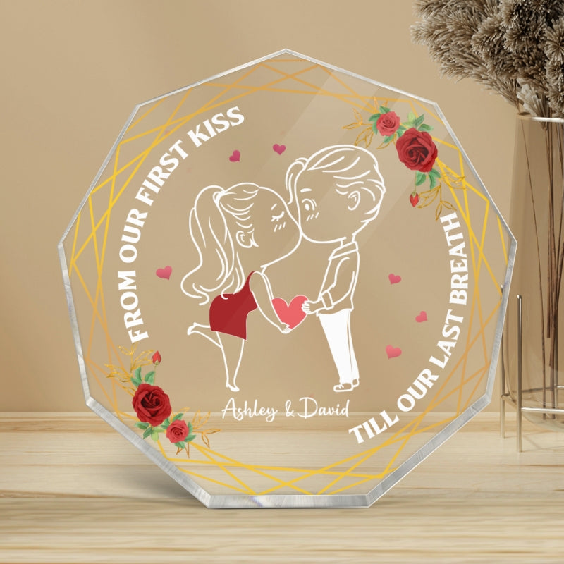 Chibi Couple Kissing Personalized Nonagon Acrylic Plaque - Gift For Him Gift For Her