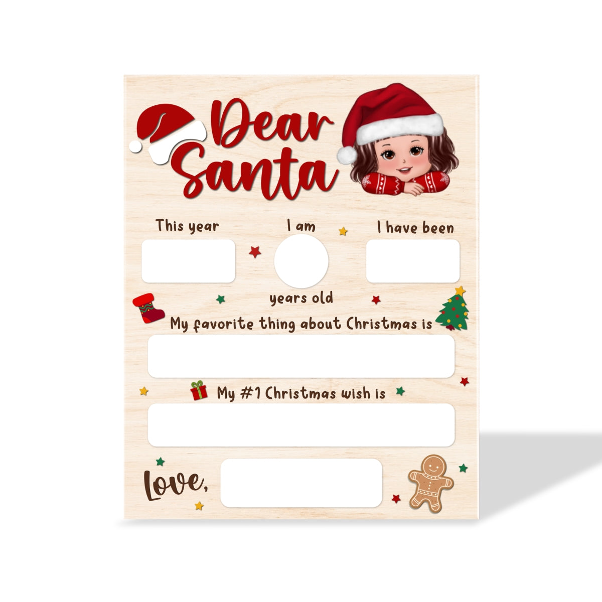 Dear Santa Wishlist From Kid Christmas Personalized Board Sign, Christmas Gift For Son, Daughter