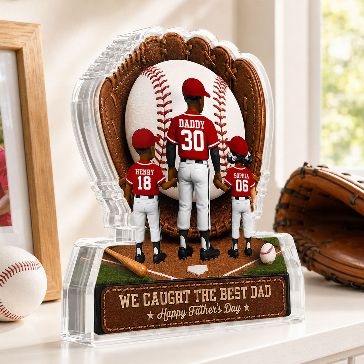 Baseball Dad Legend We Caught The Best Dad - Personalized Acrylic Block Plaque - Father's Day Gift For Dad