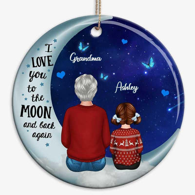 Love To The Moon Grandma Grandkids Personalized Circle Ornament