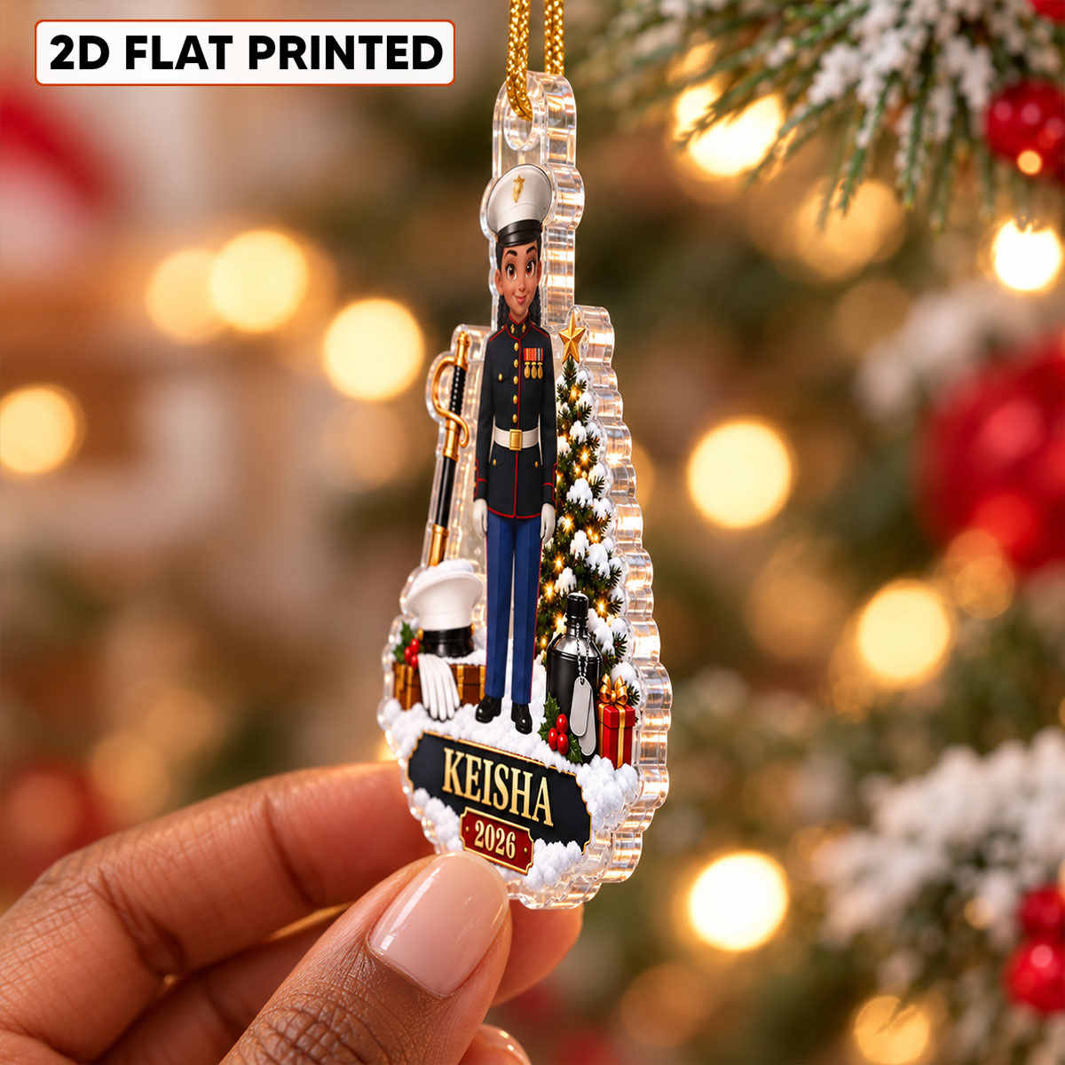 Marine Uniform Custom Name & Year - Personalized Acrylic Ornament - Christmas Gift For Marines, Marine Veterans, Husband, Grandkids