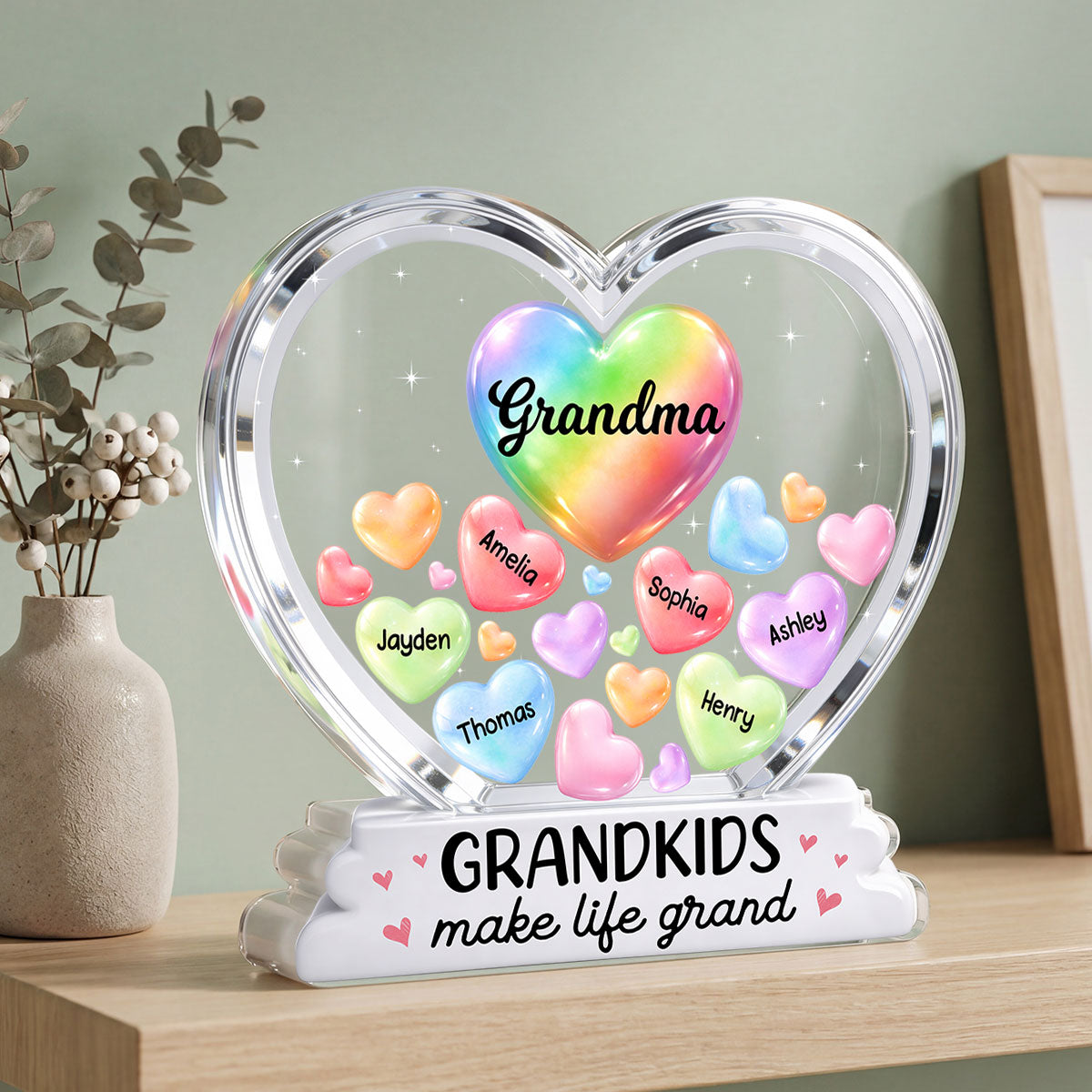 Grandma's Sweethearts In Heart 2D Flat - Personalized Acrylic Block Plaque - Heartfelt Mother's Day Gift For Grandma