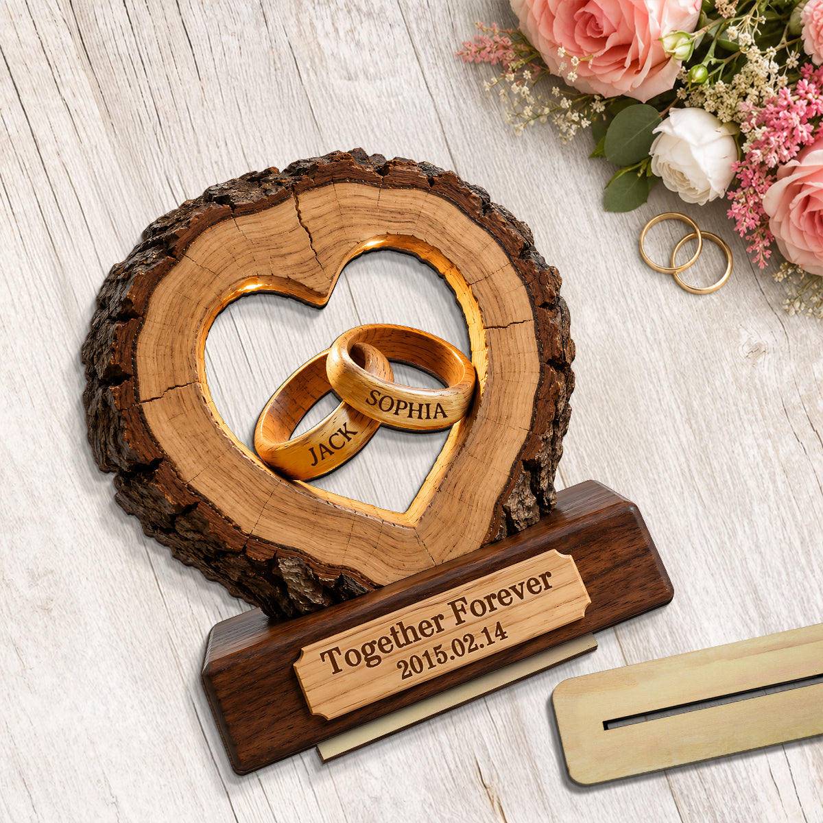 Together Forever Couple Anniversary - Personalized 2-Layered Wooden Plaque - Heartfelt Gift for Her, for Him