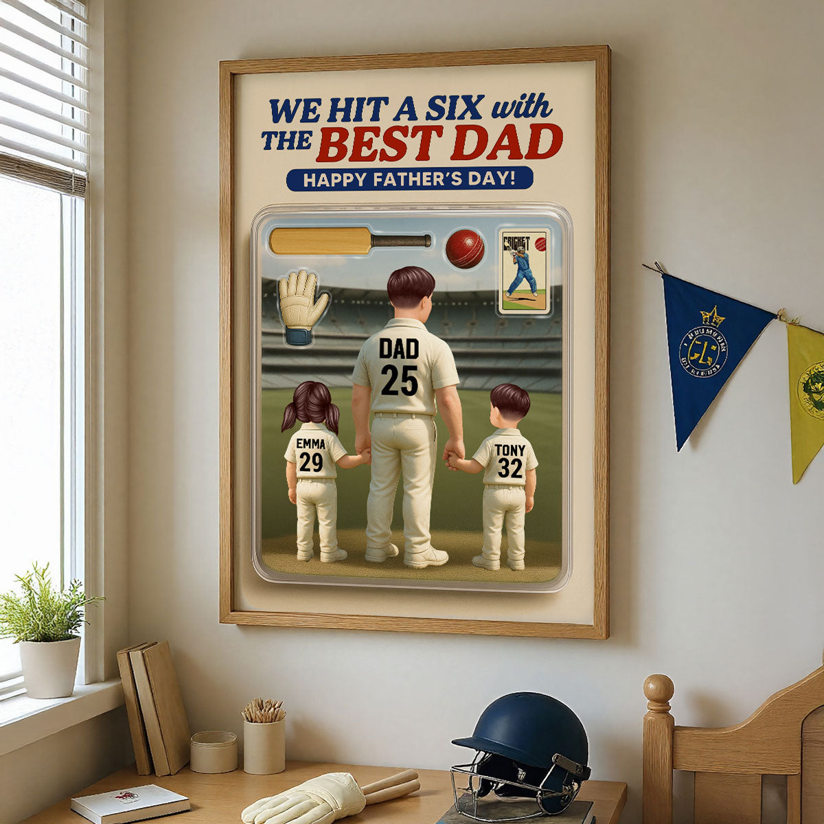 Hit A Six With The Best Dad Cricket Dad Personalized Poster, Father's Day Gift For Husband, Dad