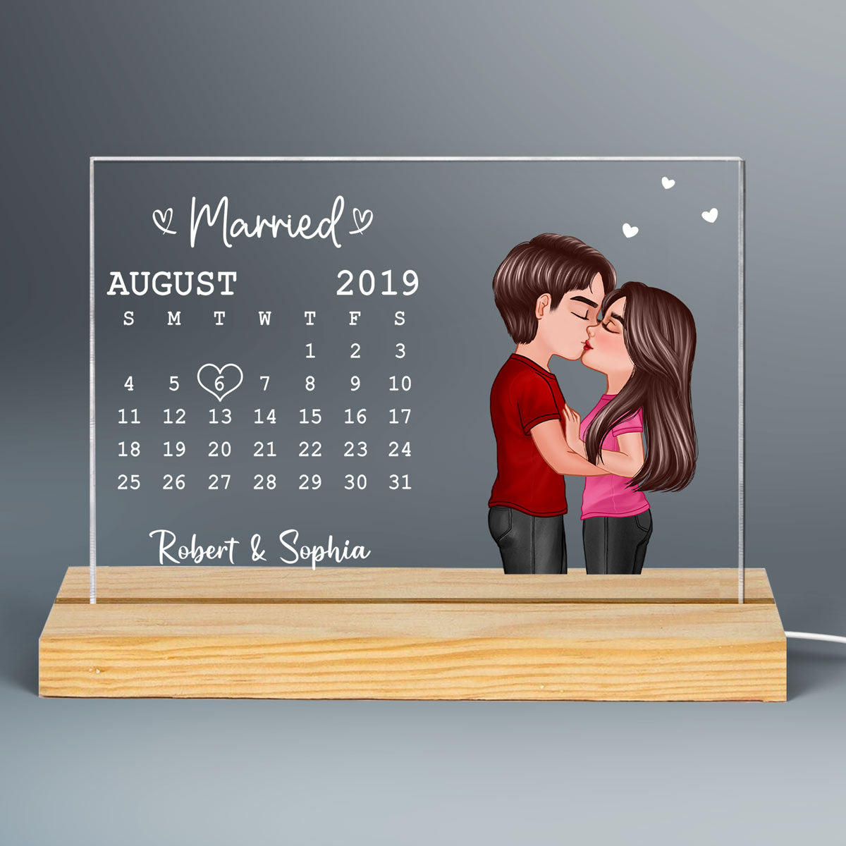 Doll Couple Kissing Anniversary Date Gift For Him For Her Personalized Custom Shape Acrylic Plaque LED Night Light
