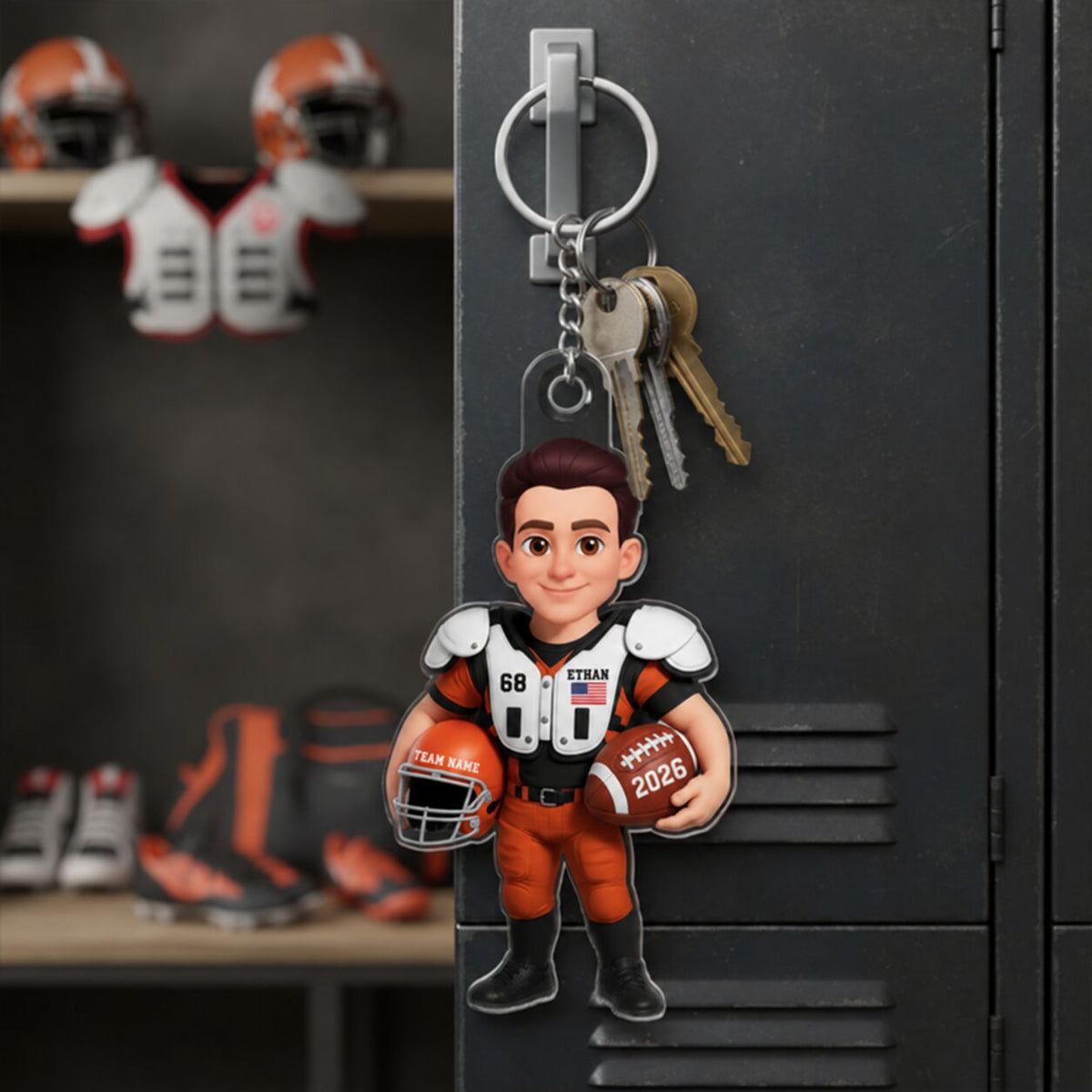3D Effect Proud American Football Player - Personalized Acrylic Car Hanger - Gift For Football Lovers, Grandson, Son, Husband