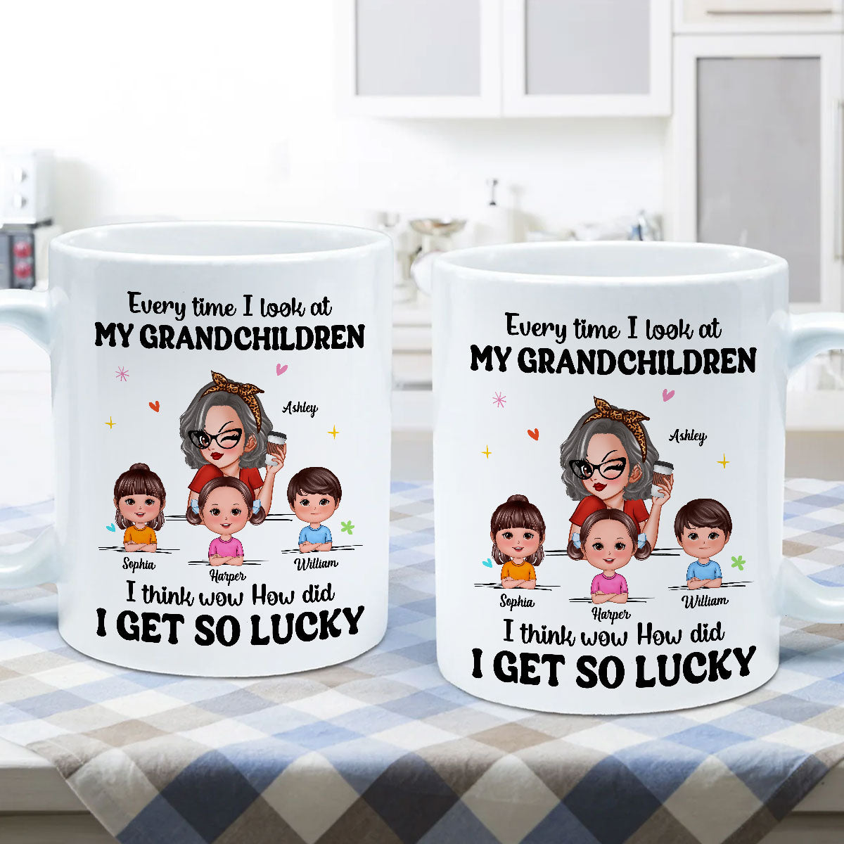 Wow How Did I Get So Lucky Personalized Mug, Gift For Grandma