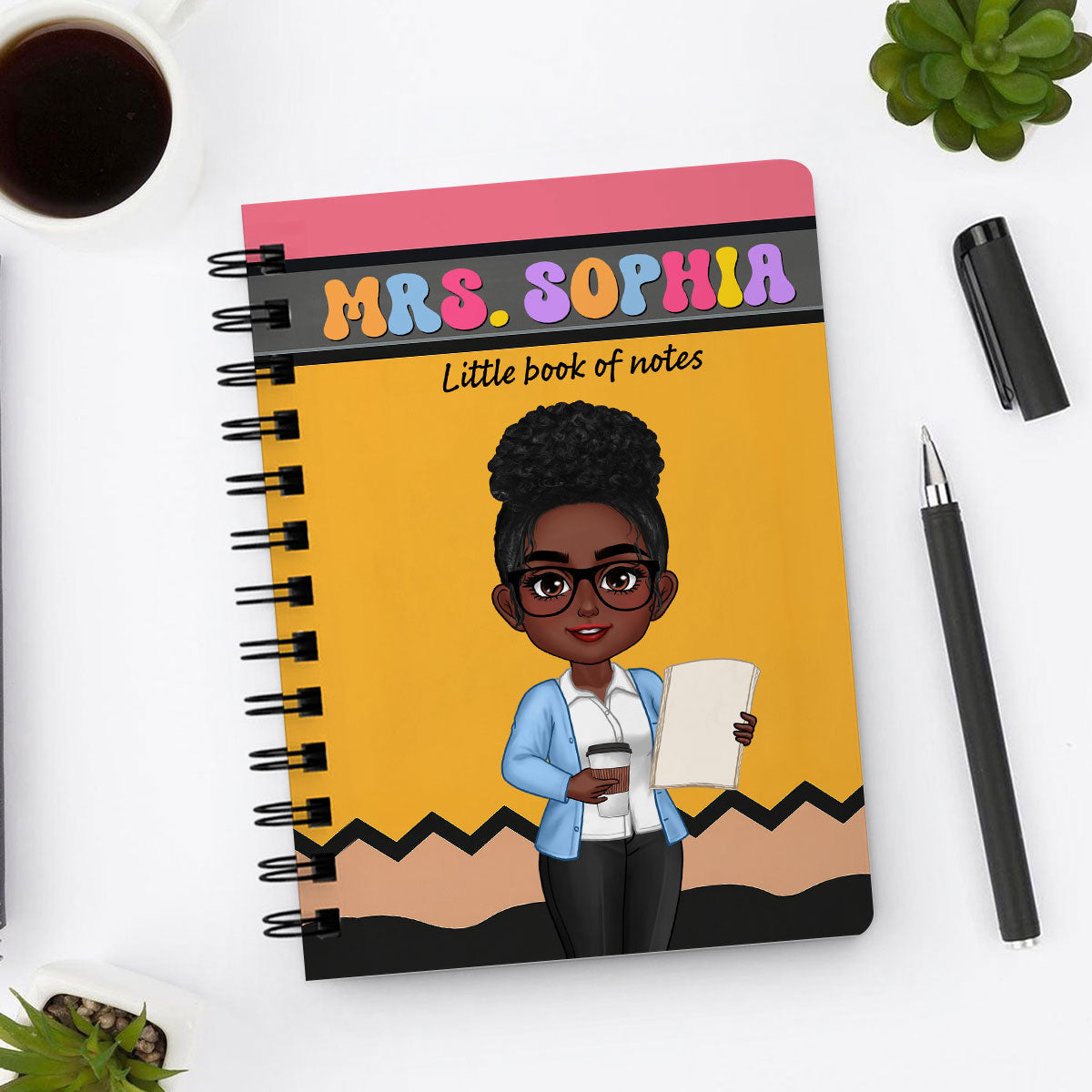 Pencil Themed Teacher With Name Personalized Spiral Notebook Journal, Back To School Stationery