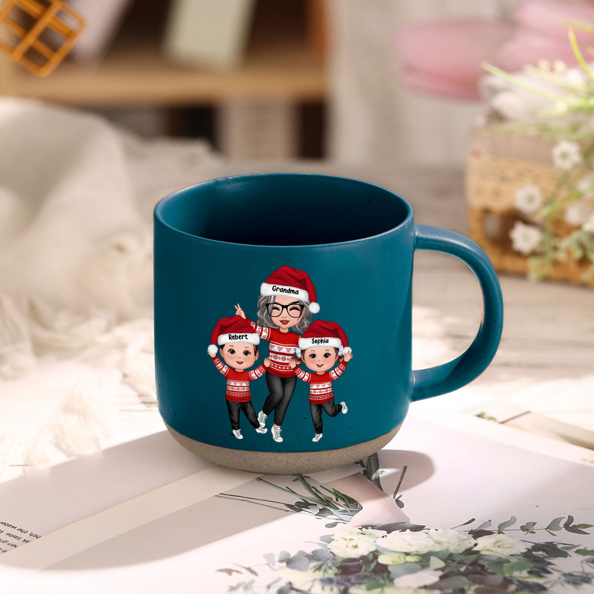 Happy Christmas Grandma Grandkids Personalized Pottery Mug