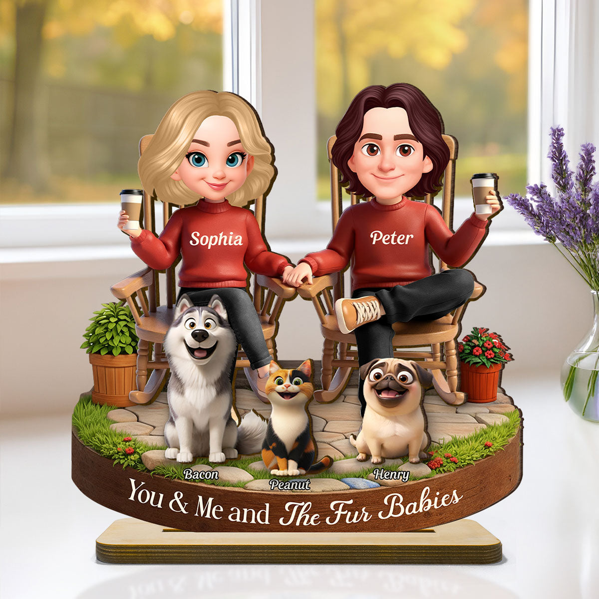 You And Me And The Fur Babies - Personalized Standing Wooden Plaque - Gift for Couple