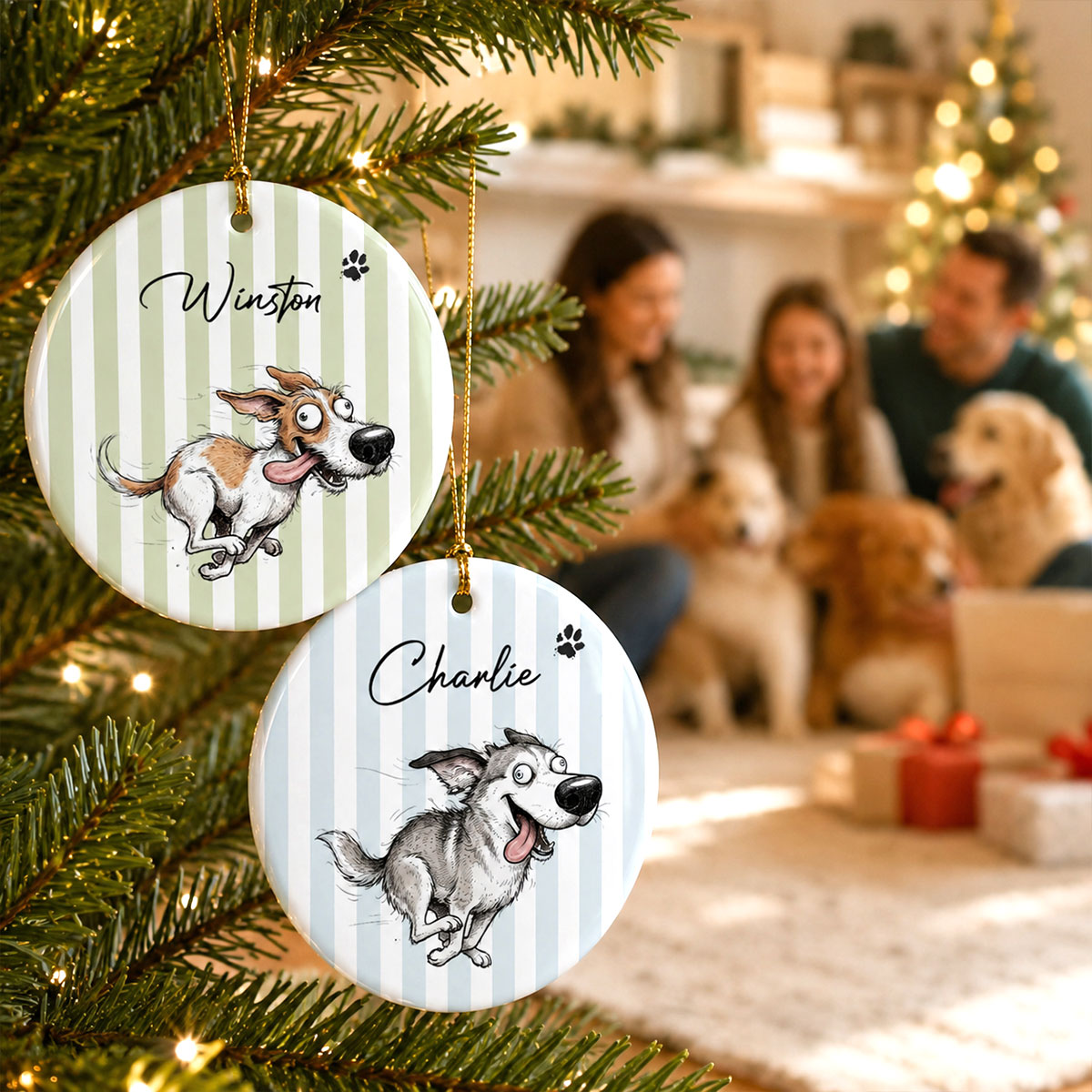 Watercolor Pet Zoomies Portrait From Your Photo - Personalized Ceramic Ornament - Christmas Keepsake For Dog Cat Lover