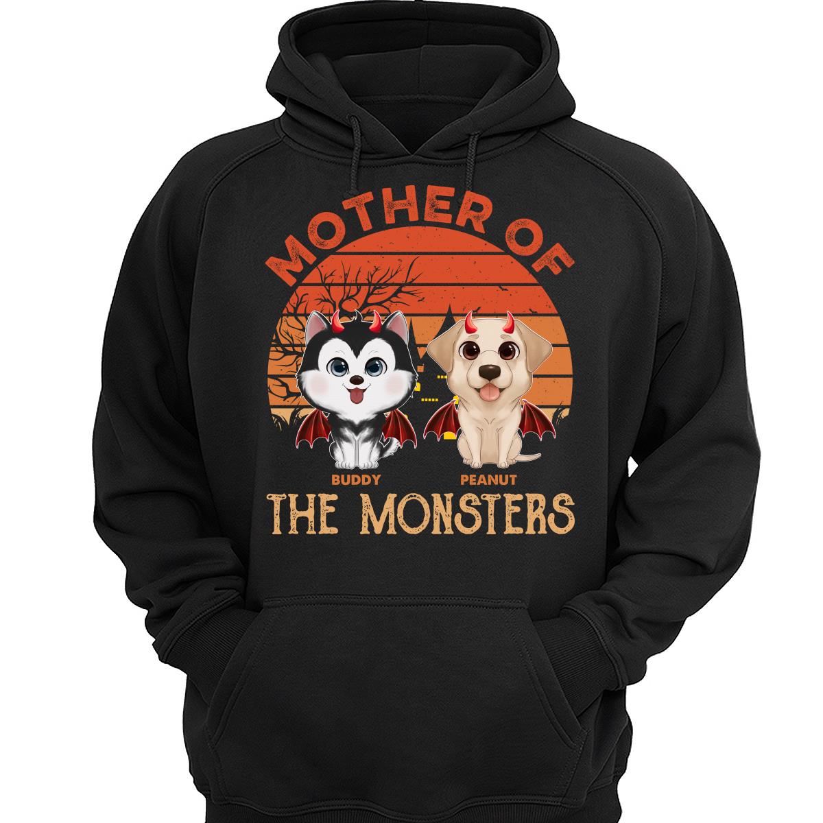Orange Retro Mother Father Of Monster Halloween Watercolor Cute Dogs Personalized Shirt