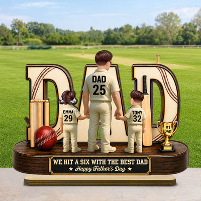 Cricket Dad Legend Hit A Six With The Best Dad - Personalized 2-Layered Wooden Plaque - Father's Day Gift For Dad, Husband, Cricket Lovers