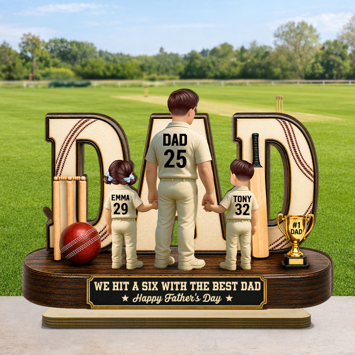 Cricket Dad Legend Hit A Six With The Best Dad - Personalized 2-Layered Wooden Plaque - Father's Day Gift For Dad, Husband, Cricket Lovers