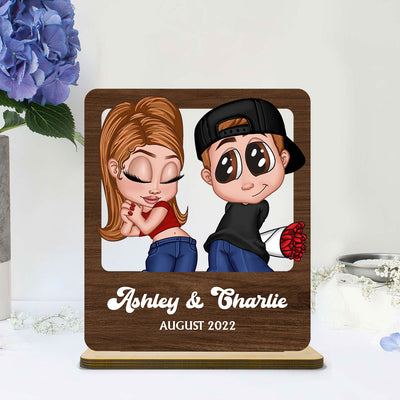 Y2K Couple Inside Frame Personalized Standing Wooden Plaque, Valentines Day Gift, Anniversay Gift for Couples