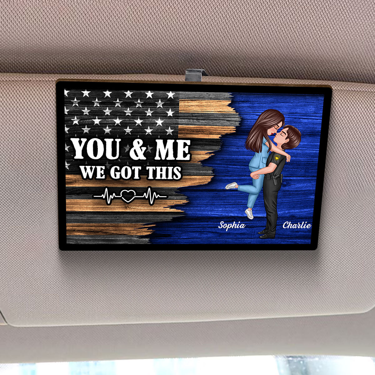 Hero Couple Hugging Kissing Half Flag  Gift by Occupation Gift For Her Gift For Him Personalized Car Visor