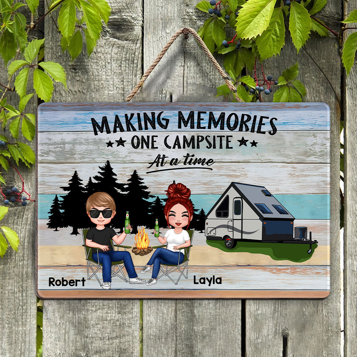 Colorful Wood Palletes Camping Couple Personalized Wood Sign