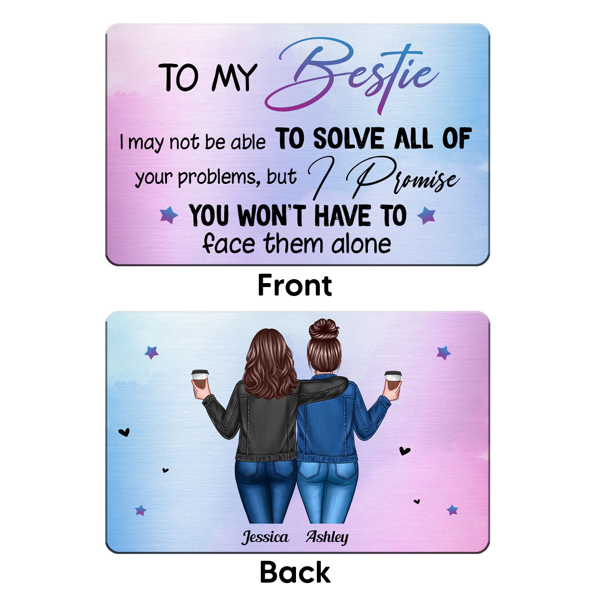 Back View Besties To My Bestie Perfect Wallet Insert Keepsake Personalized Metal Wallet Card