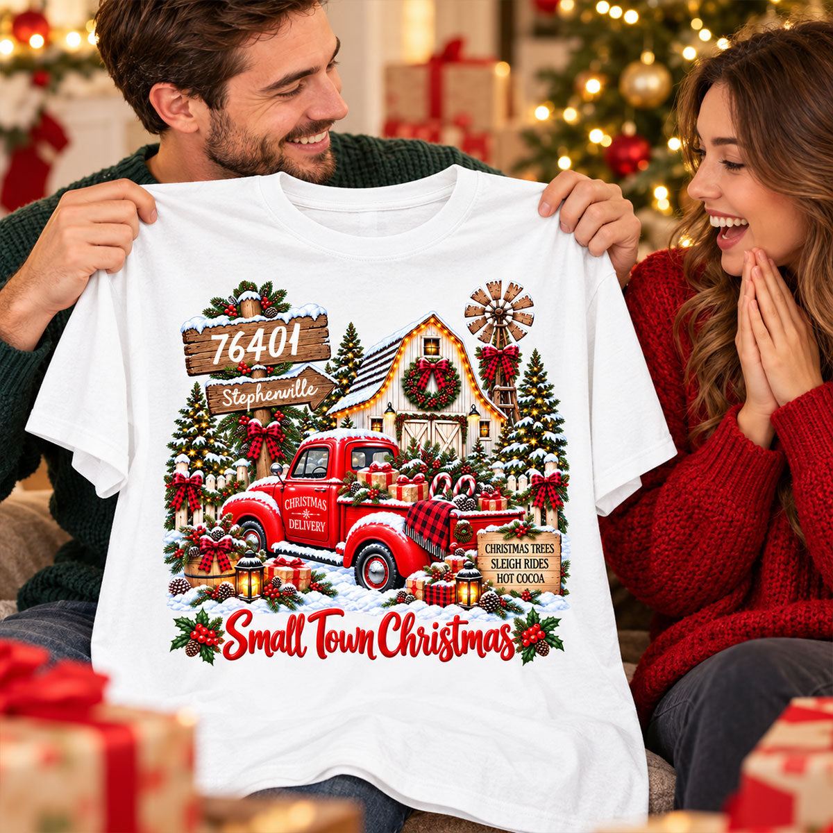 Custom Zip Code Small Town Christmas - Personalized Shirt - Trendy Christmas Holiday Tee, Town Pride