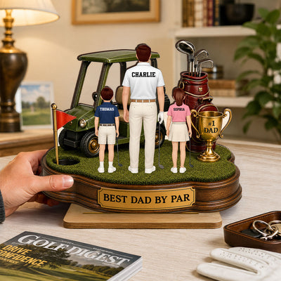 Best Dad By Par Golf Dad & Kids - Personalized 2-Layered Wooden Plaque - Father's Day Gift For Dad, Husband