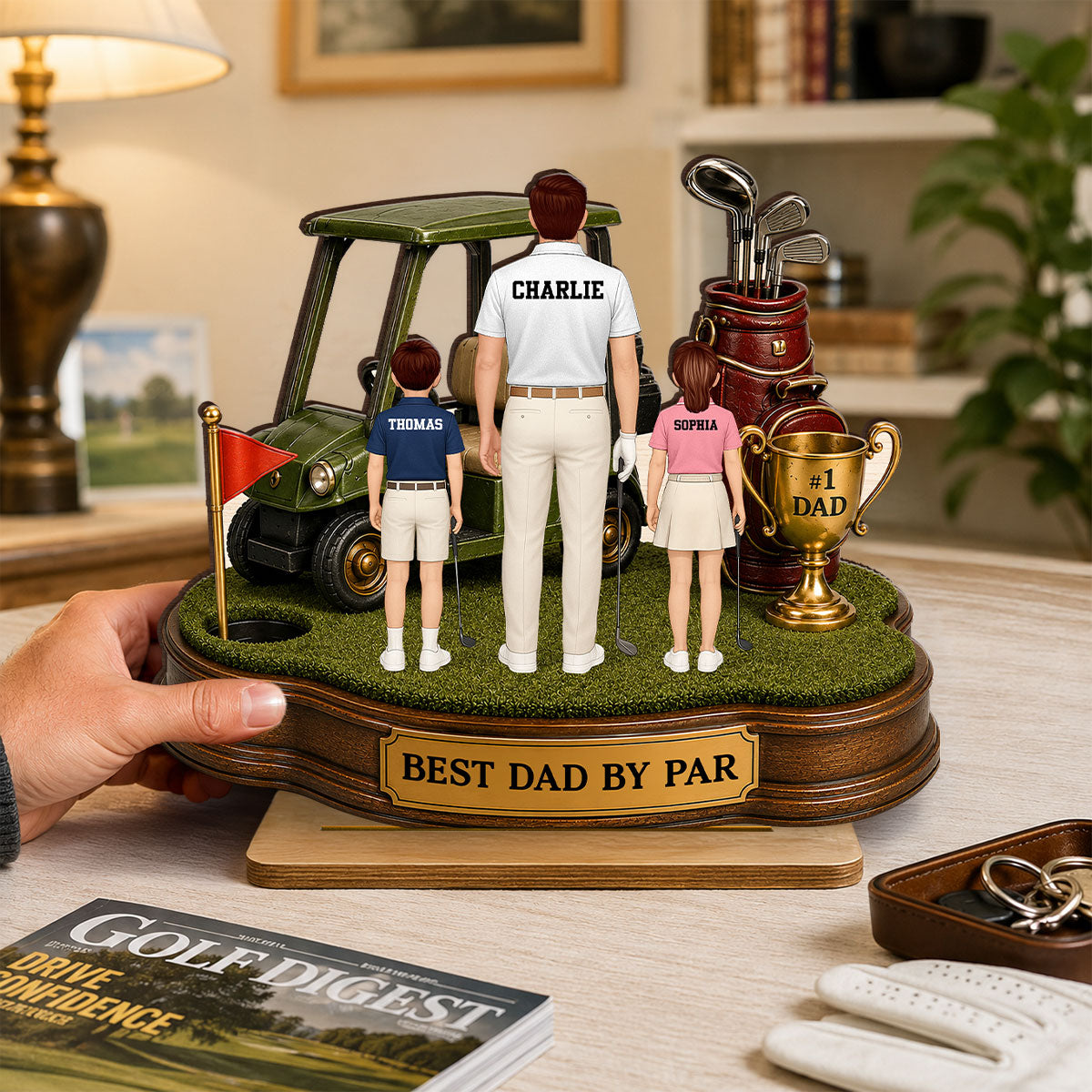 Best Dad By Par Golf Dad & Kids - Personalized 2-Layered Wooden Plaque - Father's Day Gift For Dad, Husband