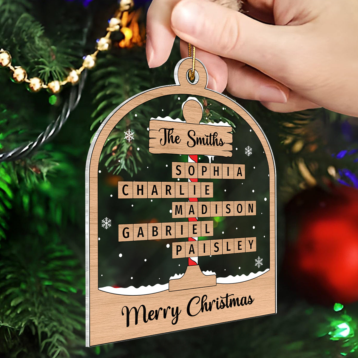 Christmas Crossword Puzzle Art North Pole Family Name Personalize Acrylic Ornament, Christmas Gift For Family Members