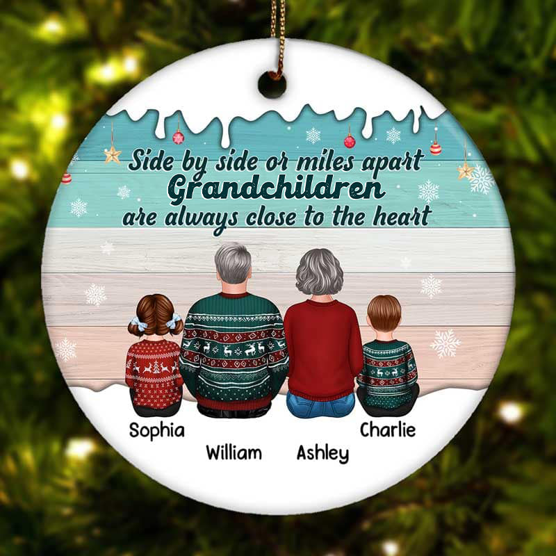 Side By Side Grandkids Grandma Grandpa Personalized Circle Ornament