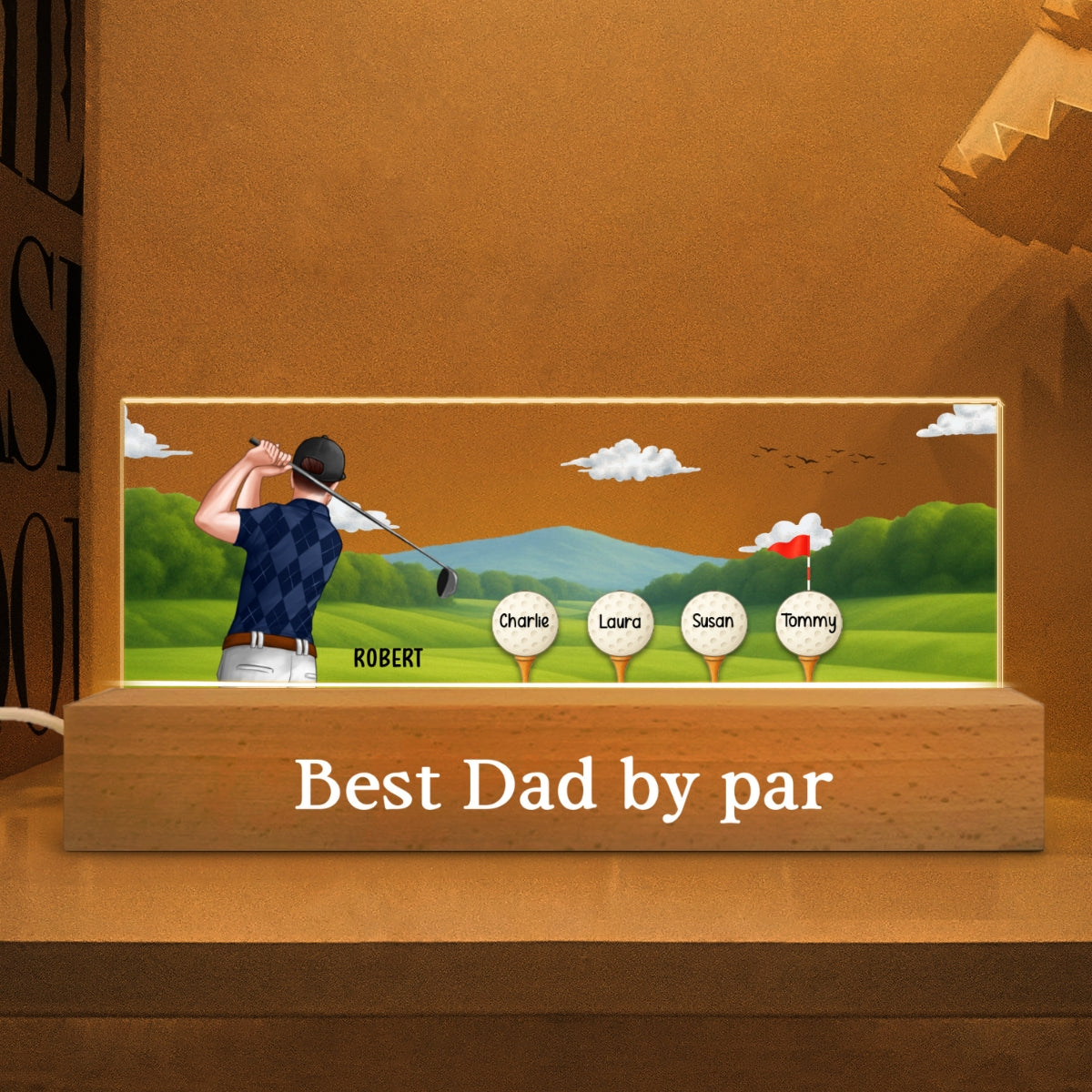 Best Dad Grandpa By Par Golf Personalized Acrylic Block LED Night Light