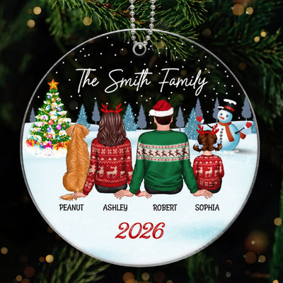 Family Dog Cat Christmas Tree Sitting In Snow Gift For Family Pet Lovers Personalized Acrylic Ornament