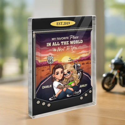 Biker Couples 3D Effect Toy Box Action Figure Personalized Acrylic Block