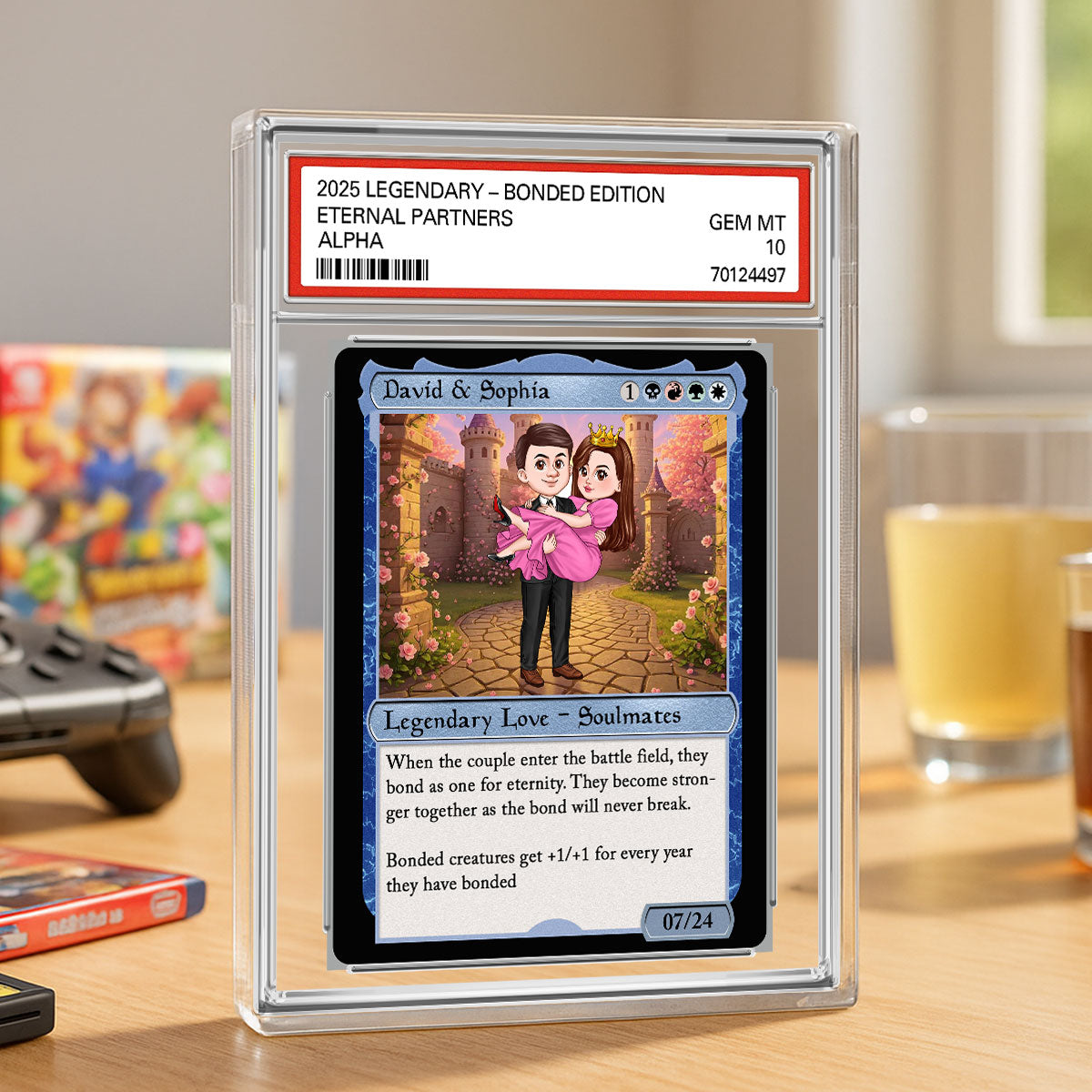Couple Cute Cartoon Fantasy Trading Card Style Personalized Acrylic Block Plaque, Gift For Couple