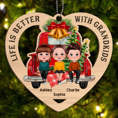 Better Life With Grandkids Grandma Personalized Wooden Ornament
