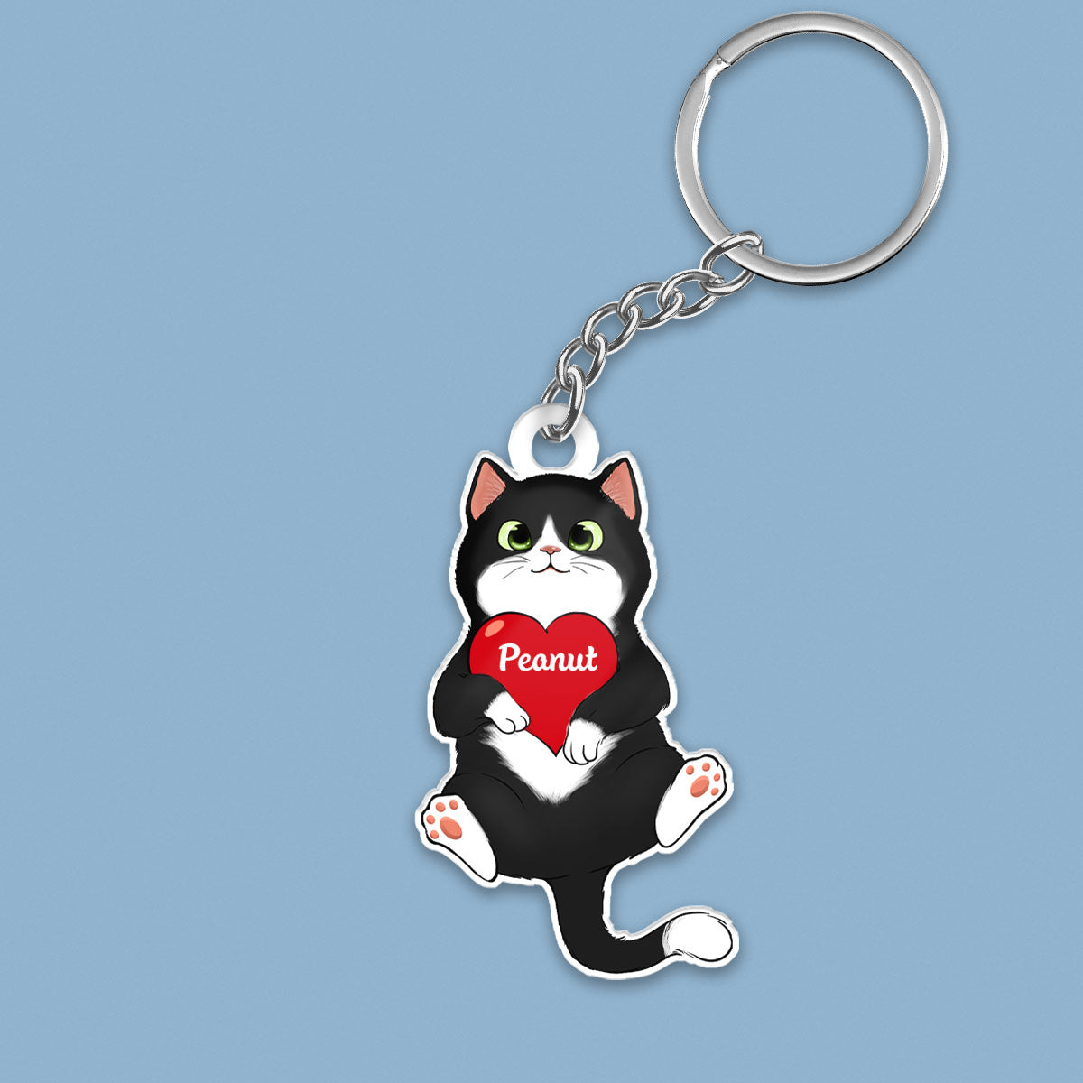 Fluffy Cat Holding Heart Personalized Acrylic Keychain - Gift For Cat Lovers