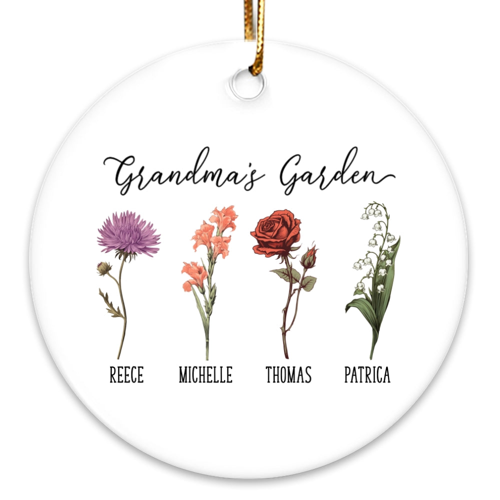 Grandma's Garden Birth Month Flower Family Personalized Ceramic Ornament, Birthday Christmas Gift For Grandma, Mom, Mother-in-law